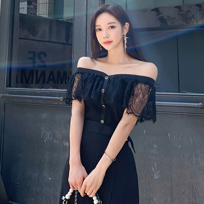 Two-piece Women's Off-the-shoulder Black Dress