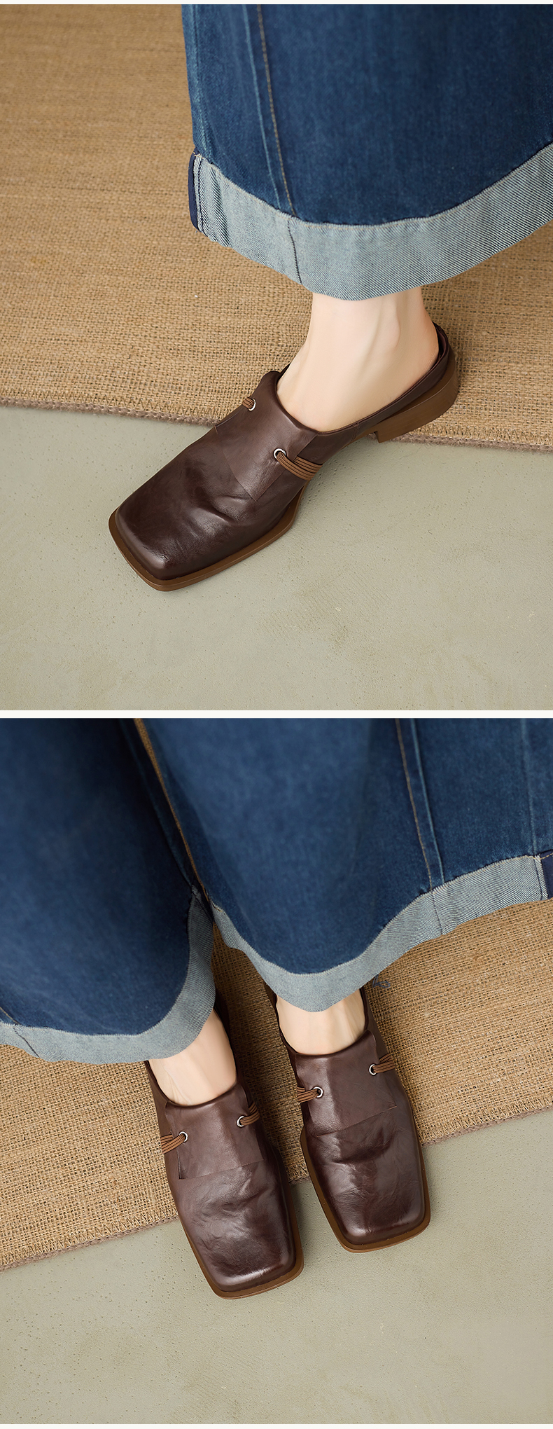Calfskin Mule Slides Lifestyle Shot - Sarah Express