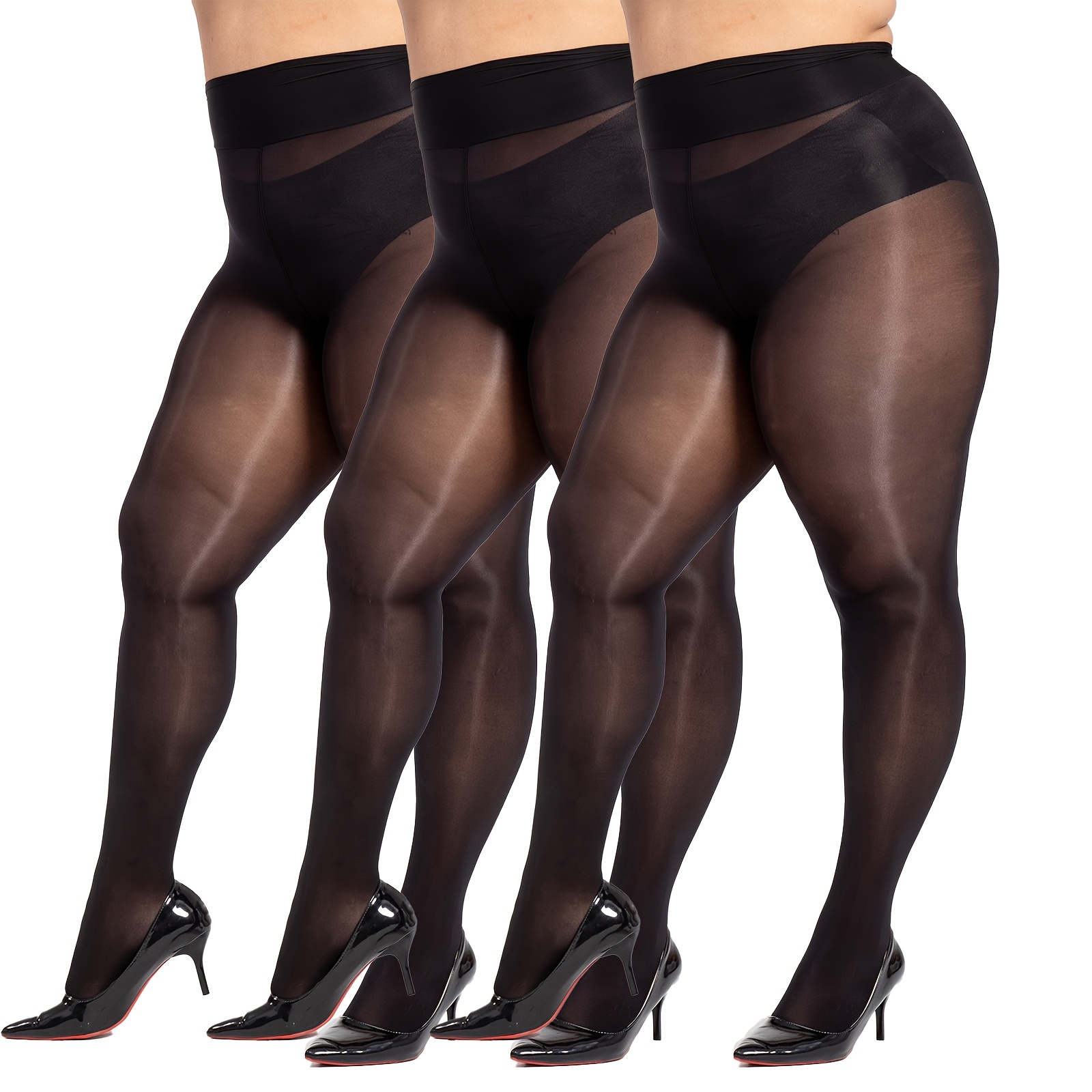 3 Pairs Plus Size Shiny Tights For Women
