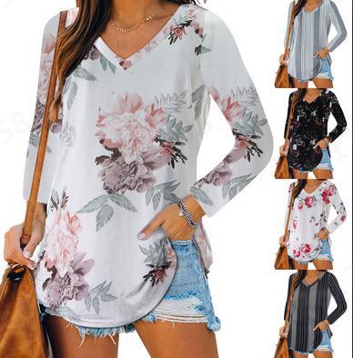 European And American Women's Casual V-neck Printed Top