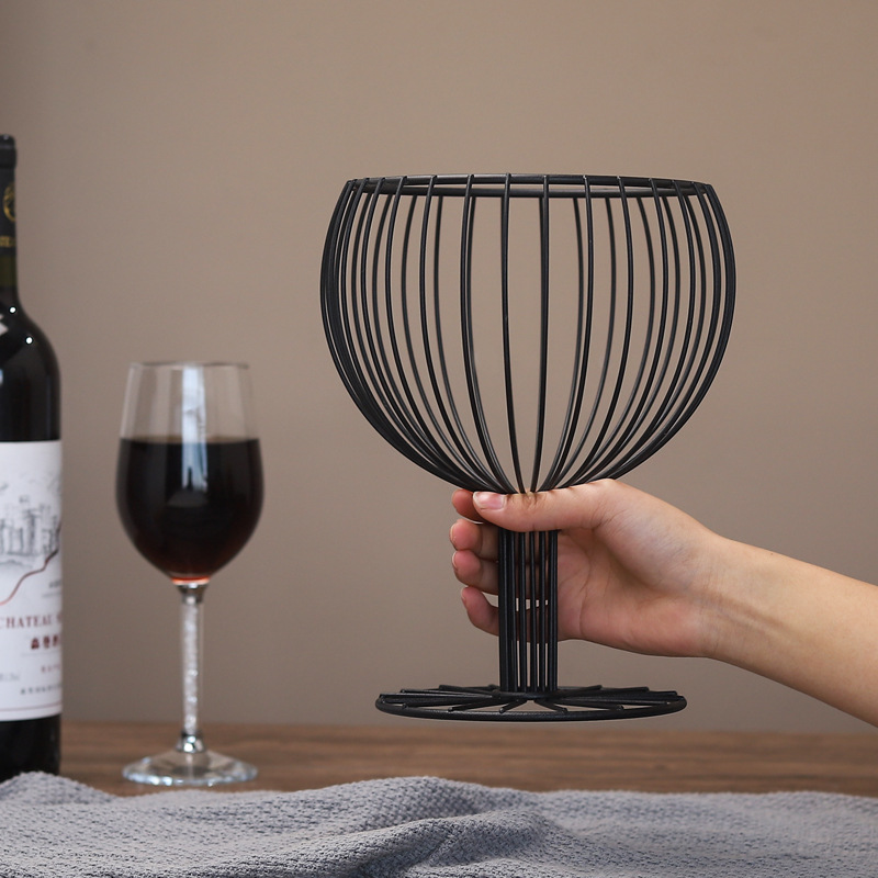 Title 5, Geometric hollow wrought iron wine cup-shaped f...