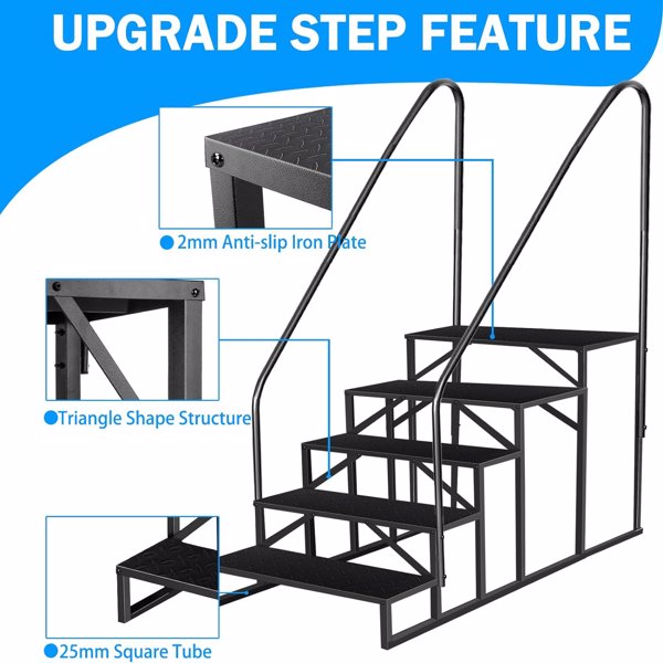RV Stairs 5 Step Ladder,RV Steps Anti-Slip,Hot Tub Steps With Handrail,660 Lbs RV Ladder For 5th Wheel RV,Mobile Home Stairs — foto 6