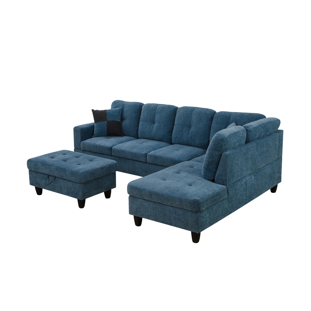 Pickup Only--Blue Flannel 3-Piece Couch Living Room Sofa Set
