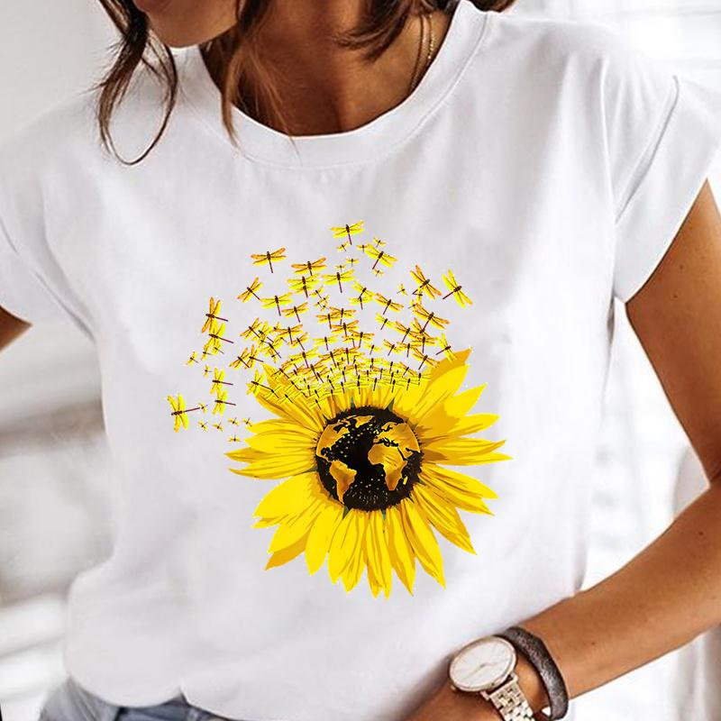 Title 4, Cartoon Dragonfly Sunflower Girl Fashion Top