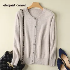 Women's Mink Skin Cardigan Sweater Coat - Elegant Camel - View 1