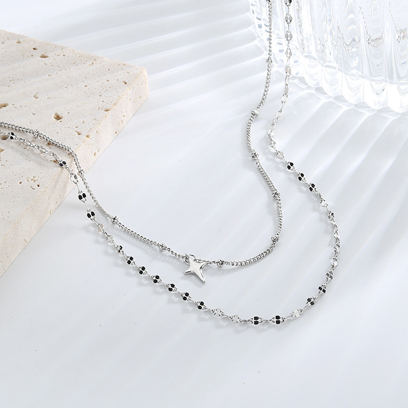 Cross Star Double Sequin Necklace Necklace Hip Hop Personality