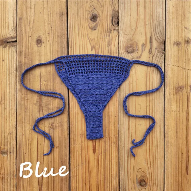 Handmade Crochet Bikini Bottoms Cotton Sunbathing Swimming Trunks Blue - Shop at LoveMi