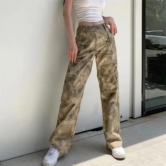 Women's Pocket Cargo Pants High Waist Desert Camo Print Desert Camo - Shop at LoveMi