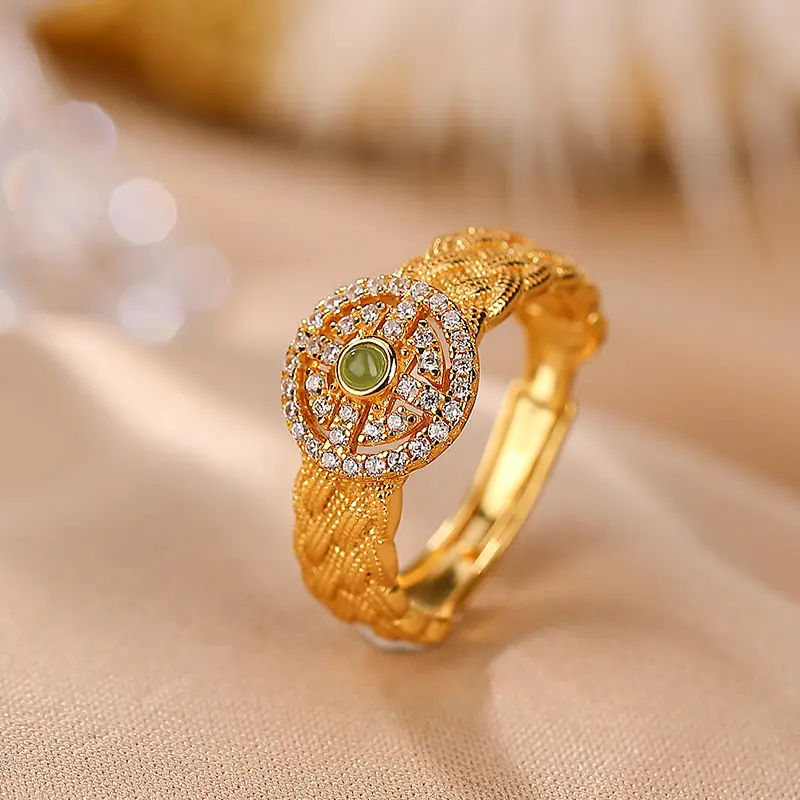 Stylish And Luxurious Design Round Bead Zircon Pattern Ring