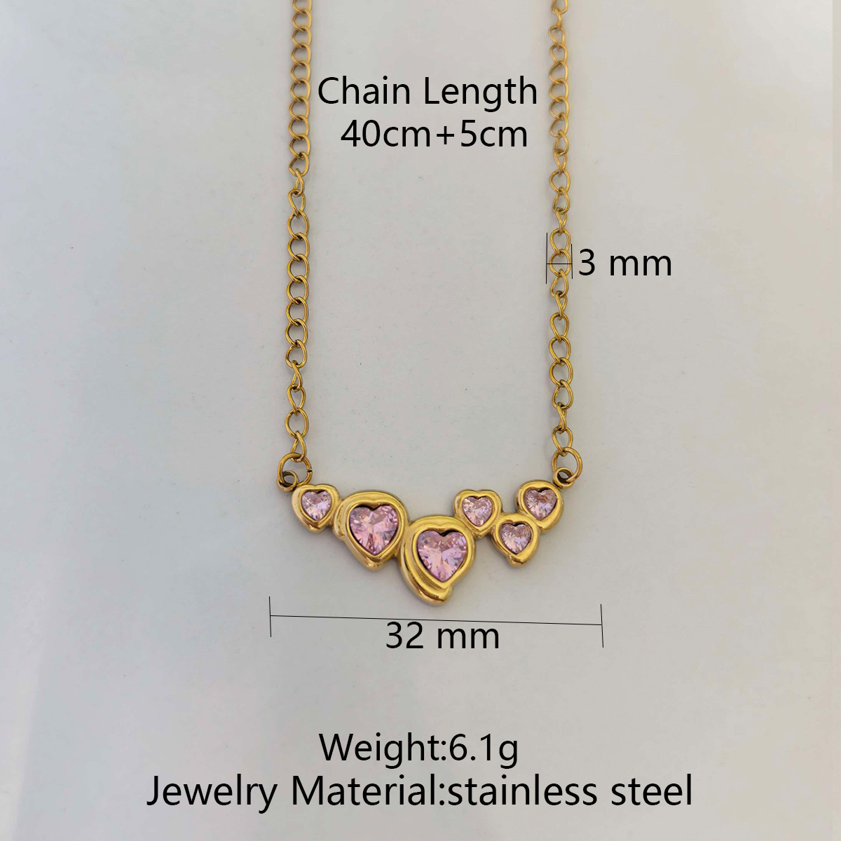 Stainless Steel Heart-shaped Pendant Necklace With Zircon Inlay — view 4