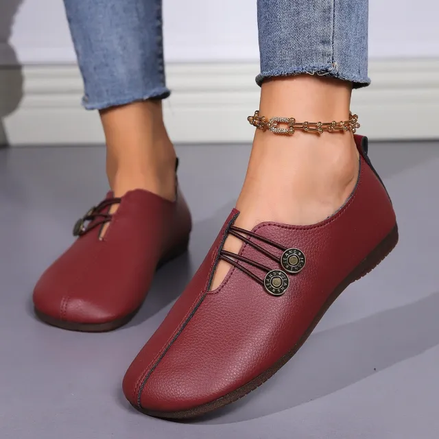 Casual Square Toe Flats Shoes Fashion Slip on Button Loafers Women Shoes Wine - Shop at LoveMi