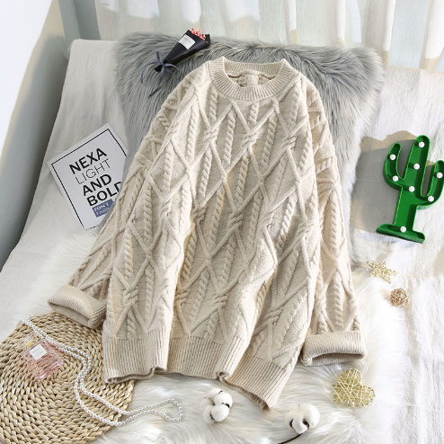 Fleece Sweater Women Mid Length Outer Wear Round Neck