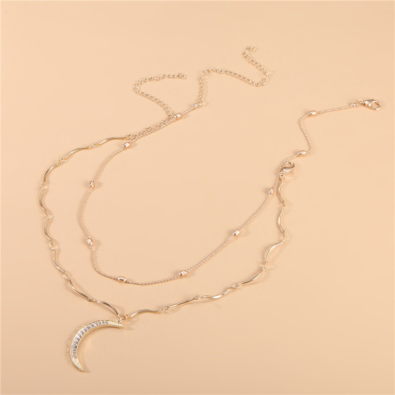 Full Diamond Moon Pendant Layered Pendant Necklace