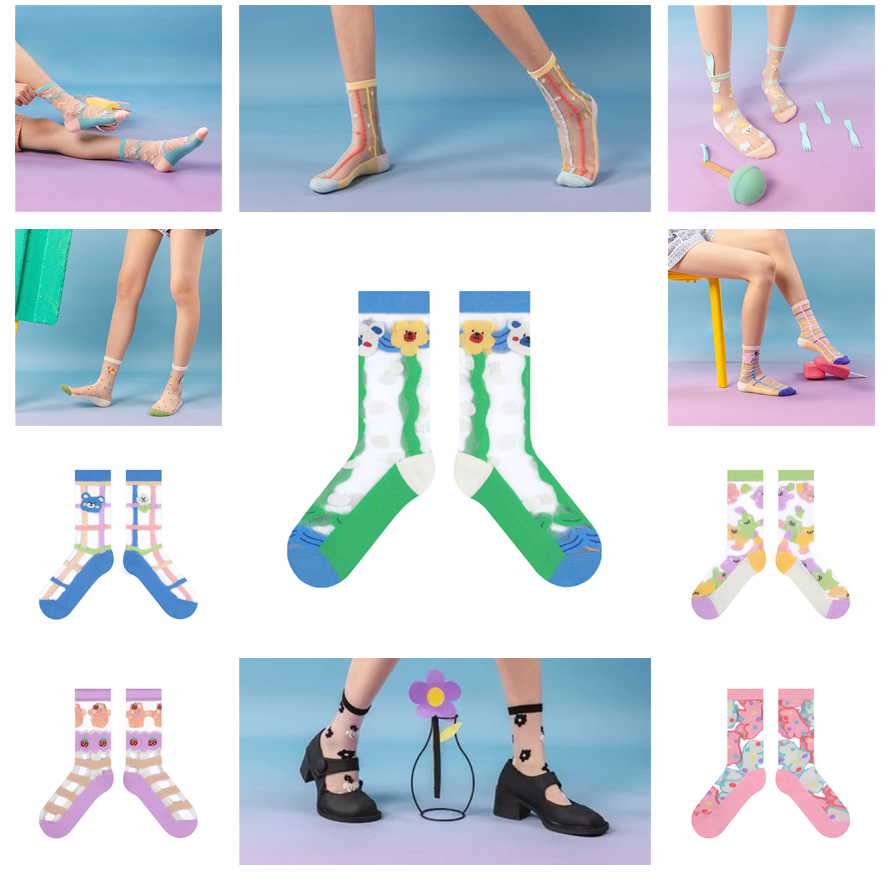 Thin Transparent Glass Fiber Breathable Cartoon Cute Ins Tide College Girl Socks Female Tube Socks