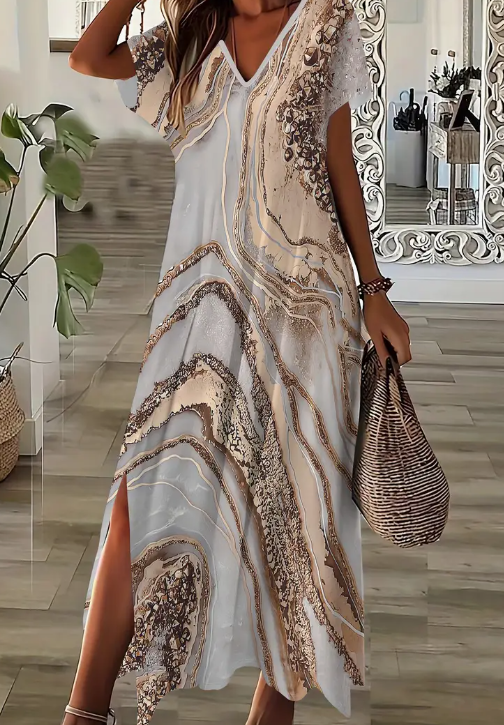 Short Sleeve Printed Pocket Dress