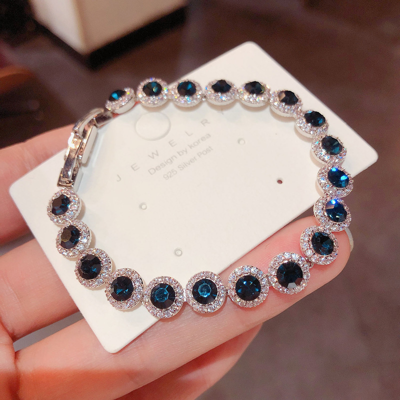 Glacier Blue Zirconia Bracelet Ins Style Korean Dainty Bangle Luxury Premium Wrist Jewelry