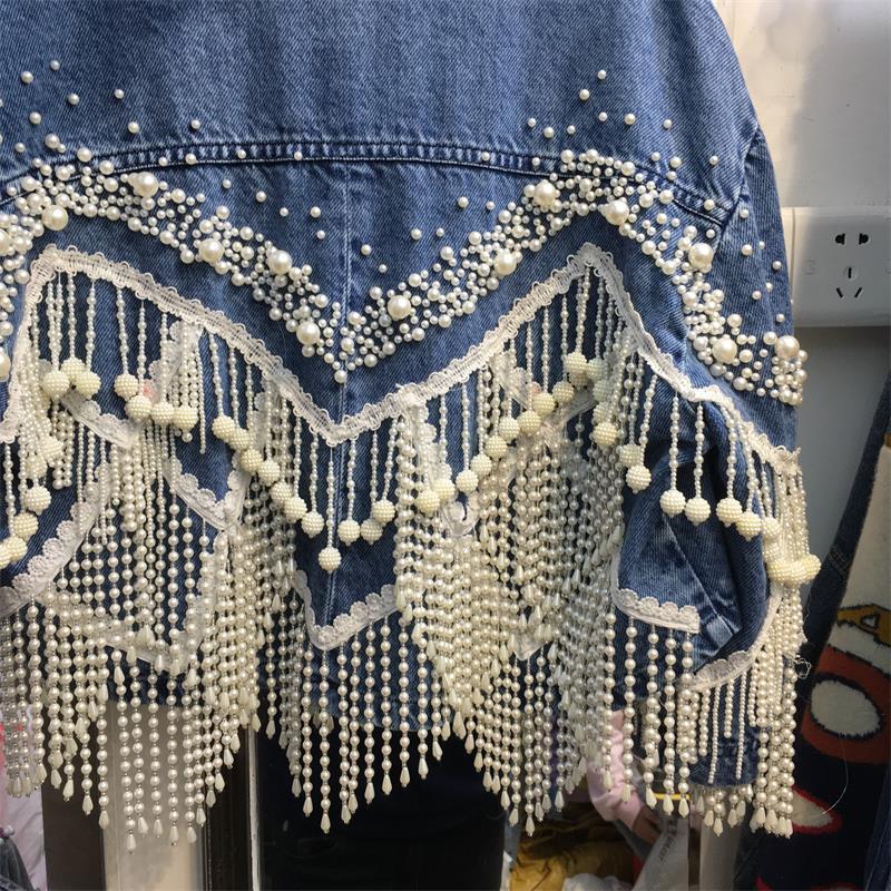 Title 5, Heavy Industry Nail Pearl Tassel Denim Jacket