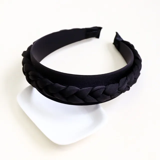 Solid Color Fabric Braided Braid Hair Accessories Headband Black - Shop at LoveMi