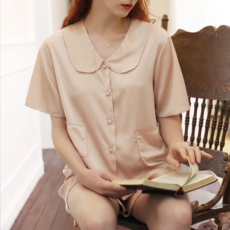 Title 5, Premium Solid Color Silk Short Sleeve Loungewea...