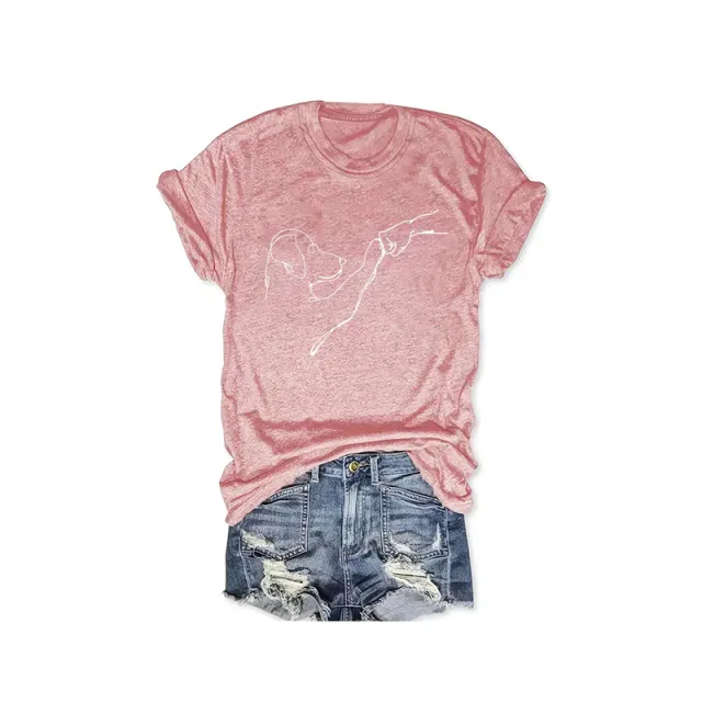 Womens Summer Dog And People Printed T Shirt Funny Cute Dog Friendship Graphic Tees Tops Pink - Shop at LoveMi