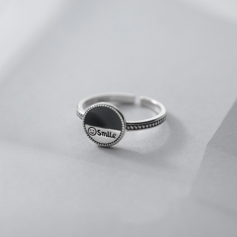 Letter Ring Smiley Face Made Old Opening Ring