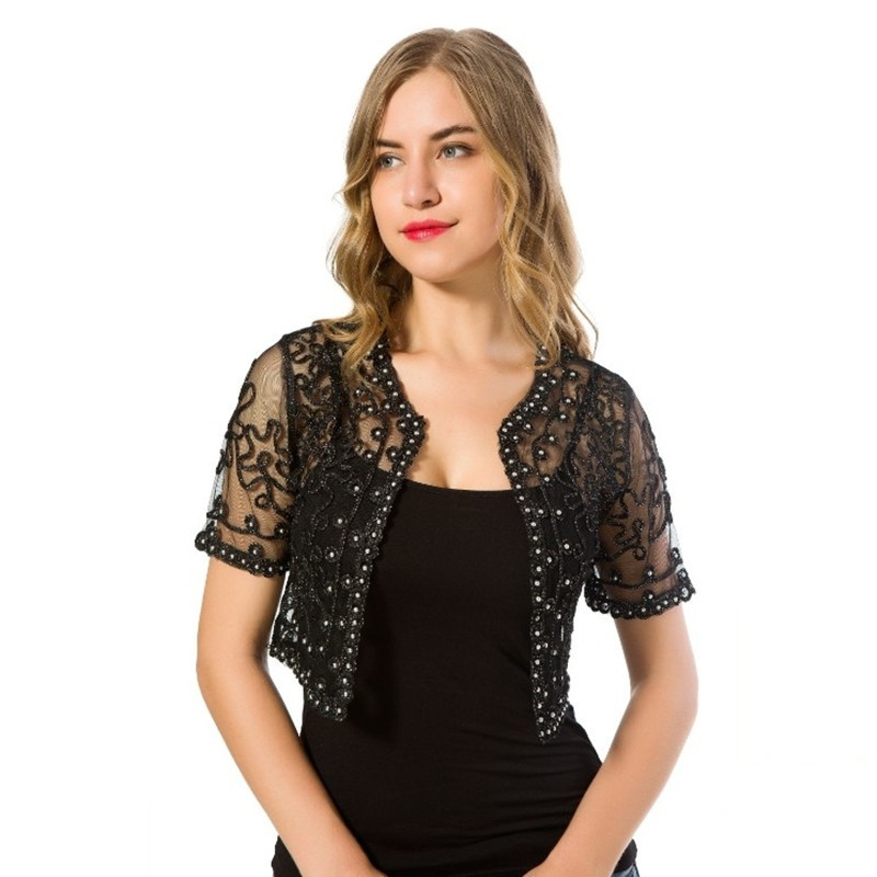 Fashion Ladies Black Shawl Lace Coat Jacket