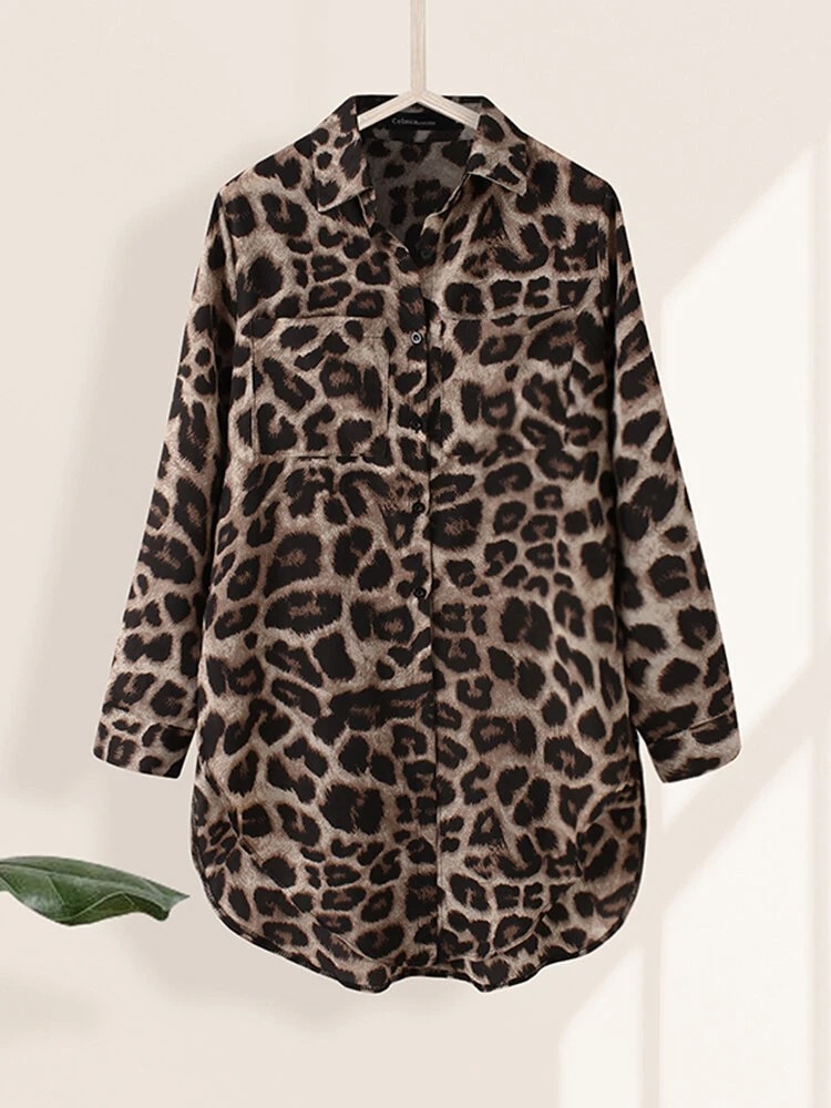 Title 2, Leopard Print Split Shirt Women