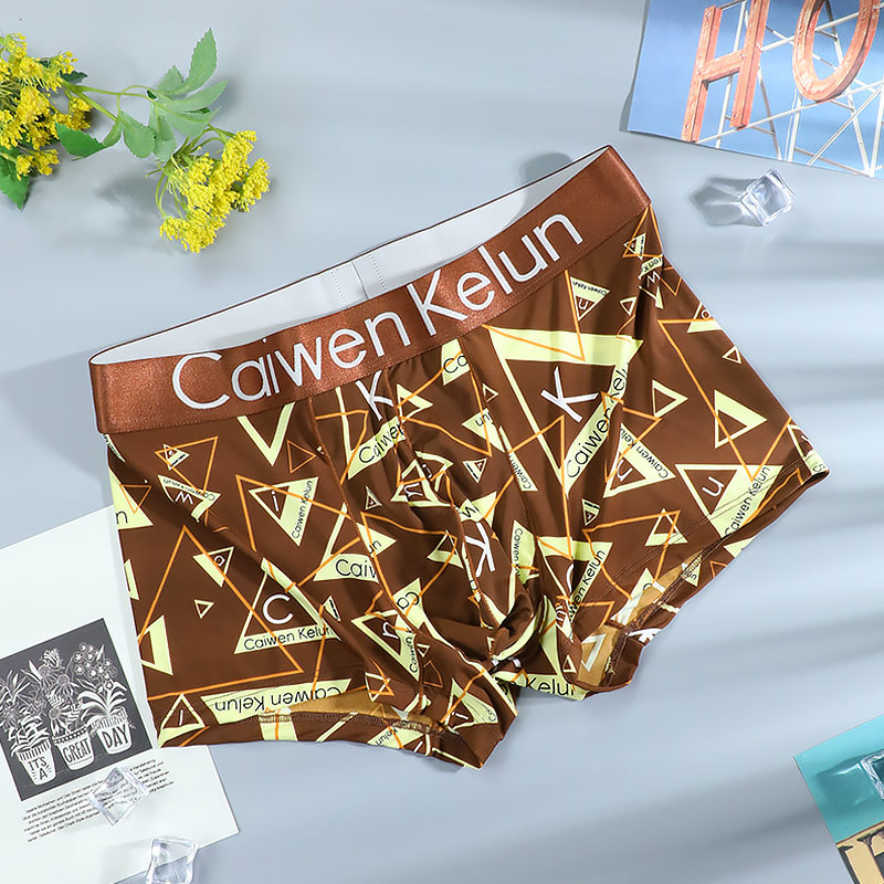 Brand Men's Ice Silk Soft Comfortable Print Fashion Youngth Large Size Boxer Underwear
