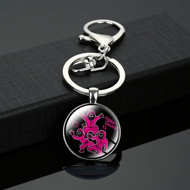 Squid game glass dome pendant keychain with clasp (7)