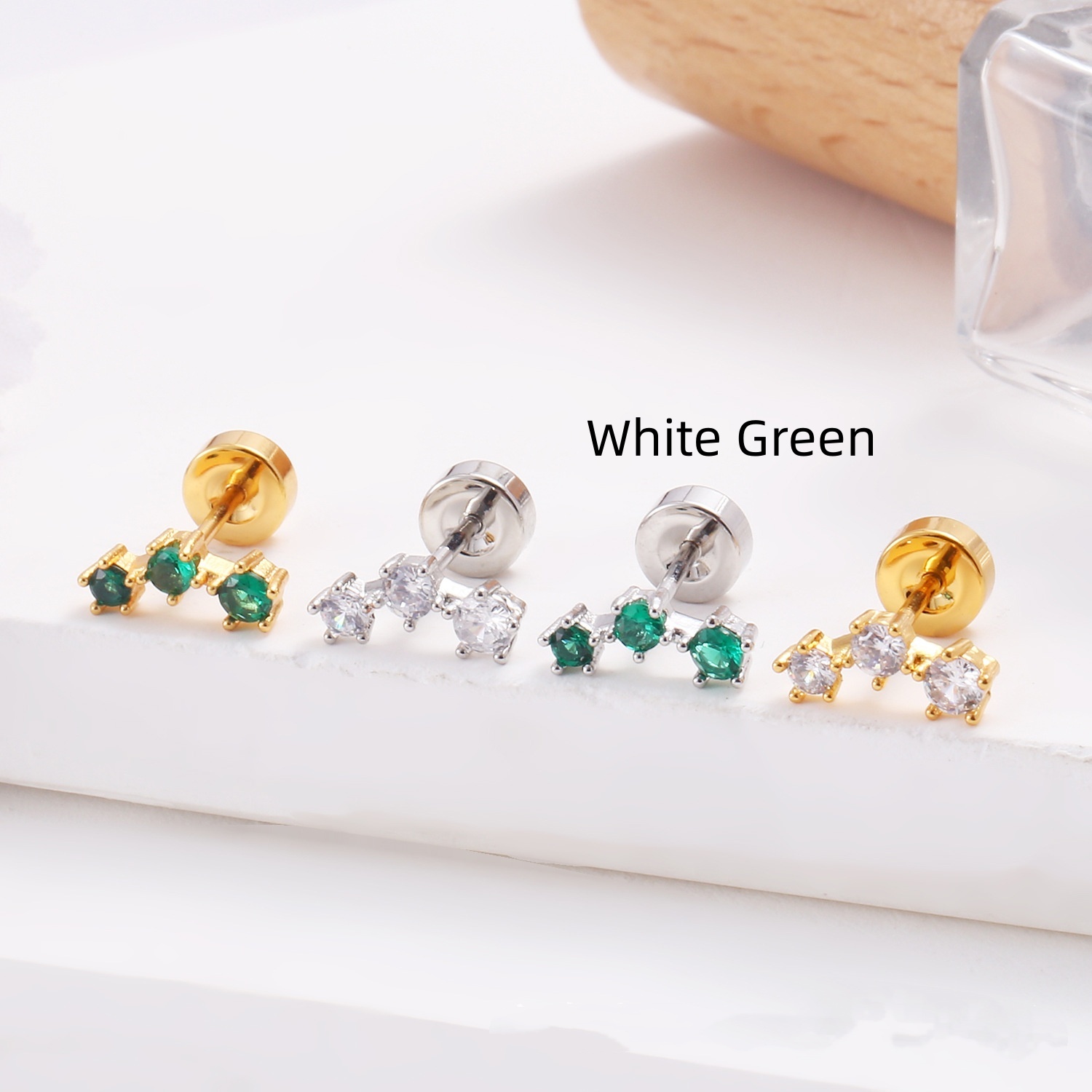 Stainless Steel Lip Studs With Heart shaped Zircon Earrings thumbnail 5