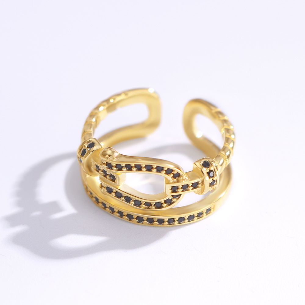 European And American Fashion Diamond Belt Double-Layer Ring