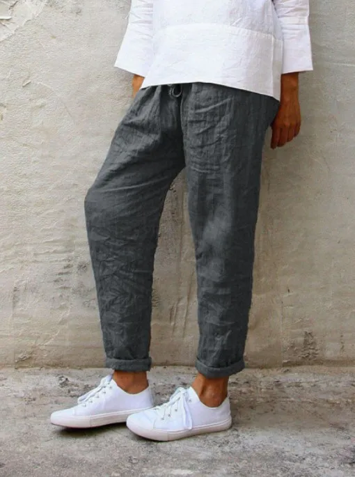 Drawstring Solid Color Cotton And Linen All match Harem Pants Grey - Shop at LoveMi