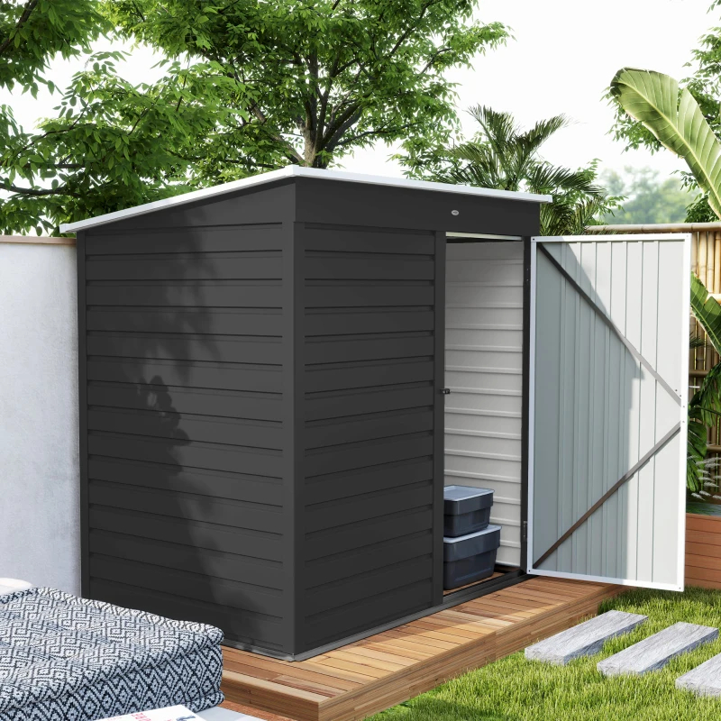 6' X 4' Outdoor Garden Shed, Metal Storage Shed With Lockable Door And Gloves For Backyard Garden Patio, Dark Gray Multiple Packages — foto 2