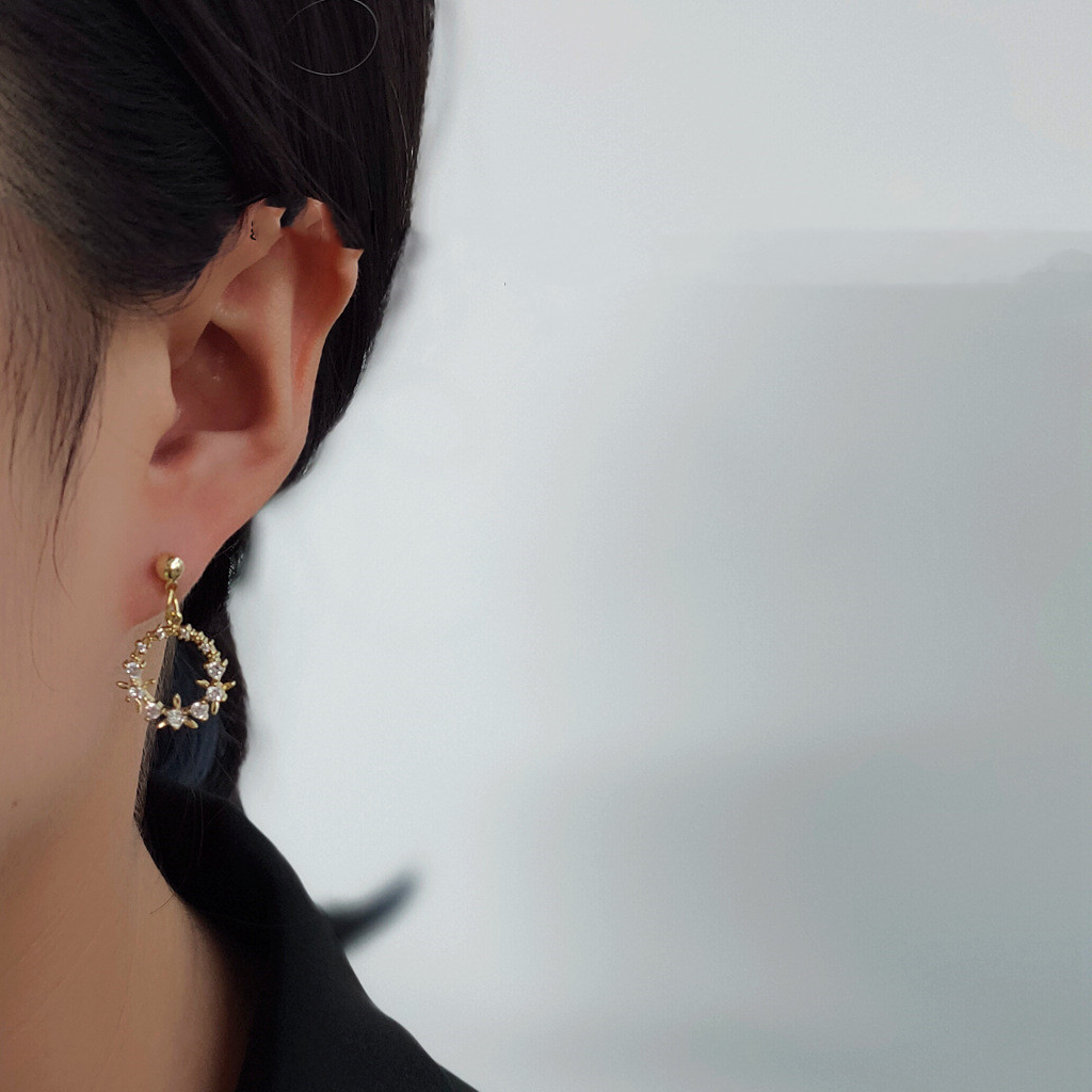 S925 Silver Pin 14K Real Gold Plated Zircon Micro Inlaid Garland Earrings