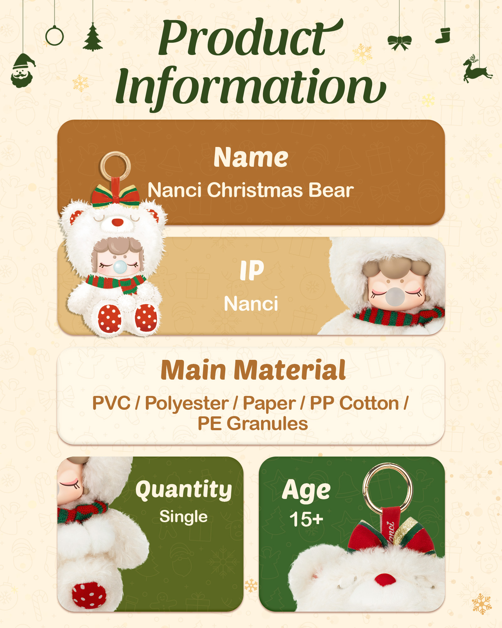 Rolife Nanci Christmas Bear Plush Pendant MN002