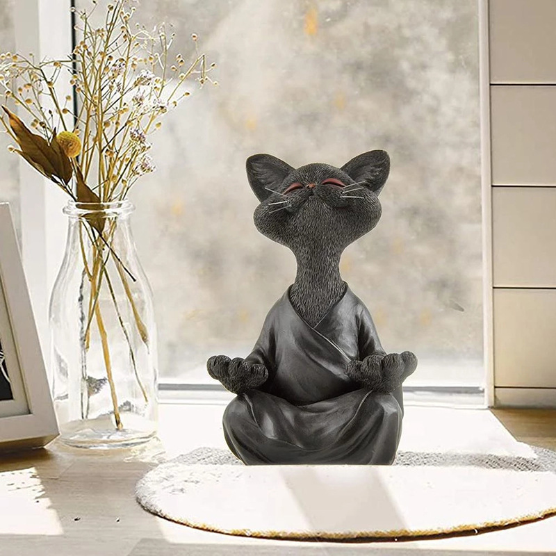 Meditating Black Cat Resin Ornament (Black cat