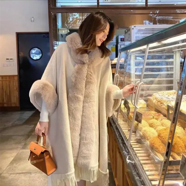 Autumn And Winter Gentle Wind Cloak Style Jacket Apricot - Shop at LoveMi