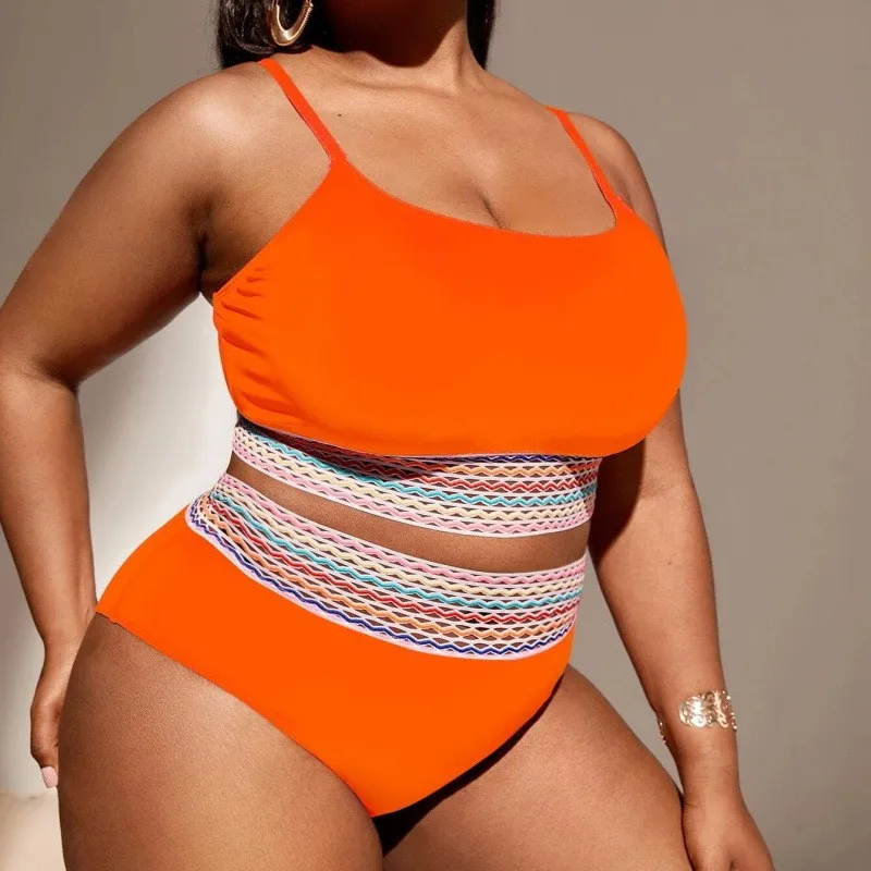 Large Size Split High Waist Briefs - Orange