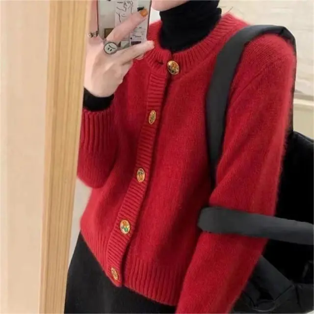 Loose Round Neck Jumper Jacket In Slouchy Style Red - Shop at LoveMi