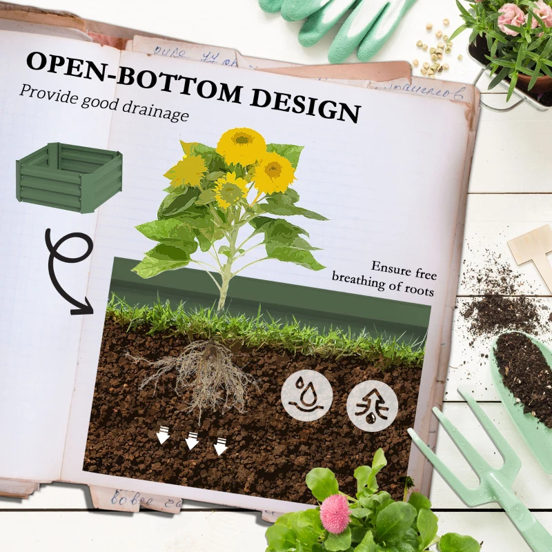 Raised Garden Bed With Tomato Cage For Climbing Vines, Green