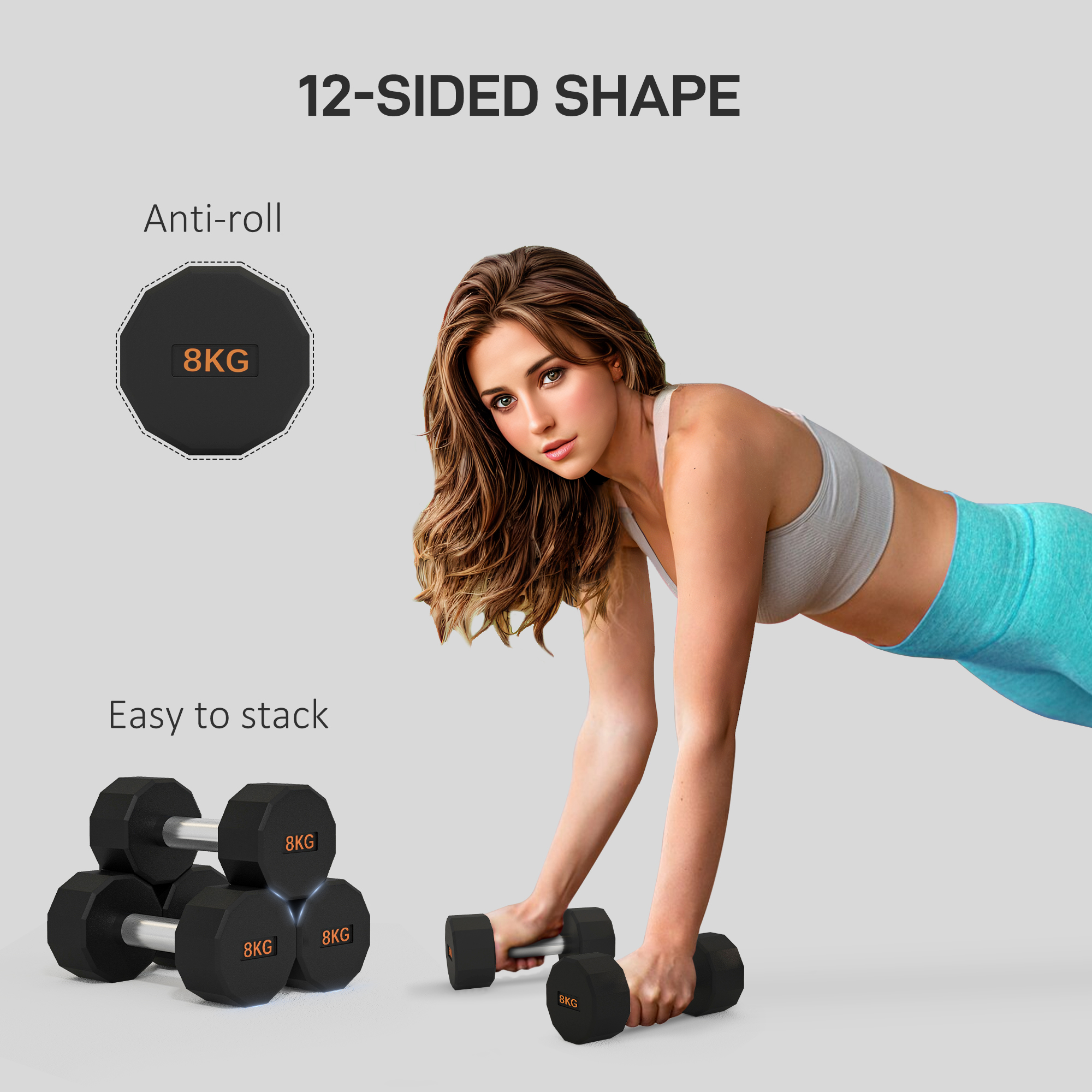 Dumbbell Set, 12 Sided Shape, Non Slip Grip, Unisex, Home Fitness Exercise, 2 X — image 4