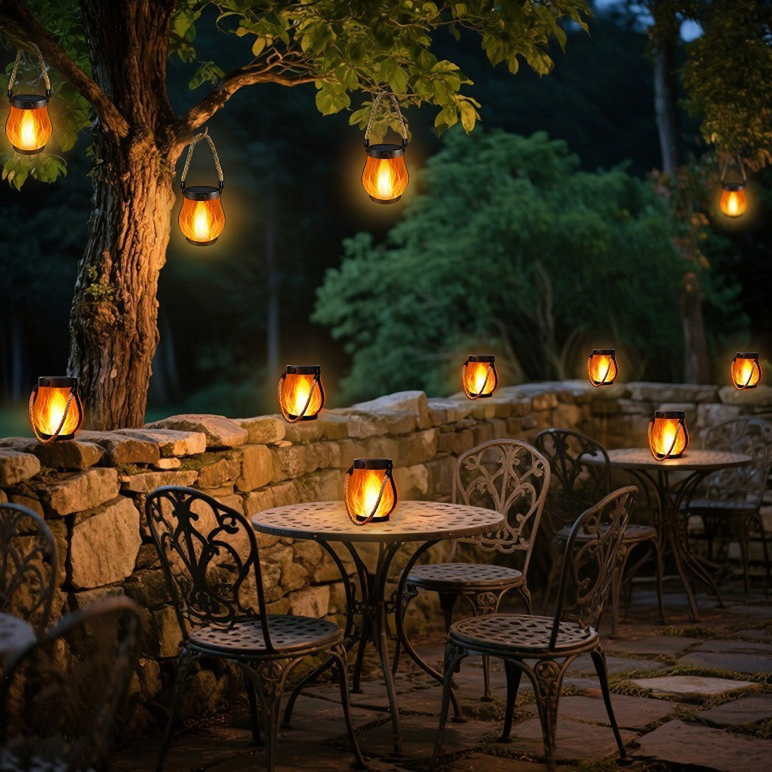 Solar And USB-Rechargeable Flame-Effect Hemp Rope Lantern