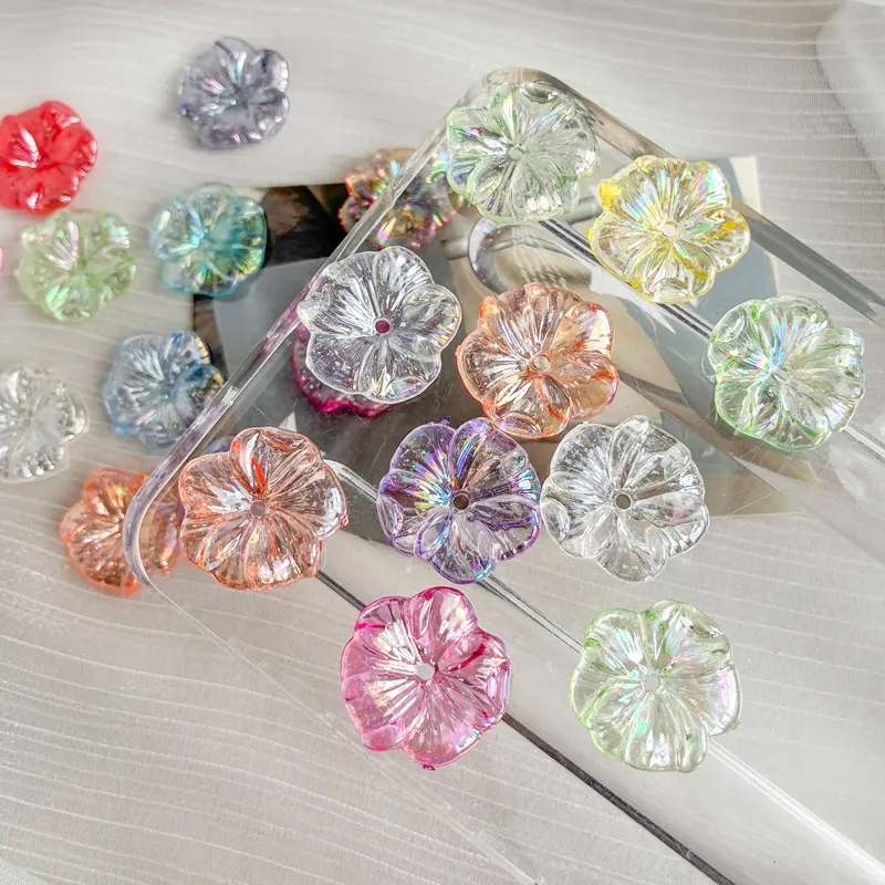 Iridescent AB Plated 5-Petal Acrylic Flower Bases