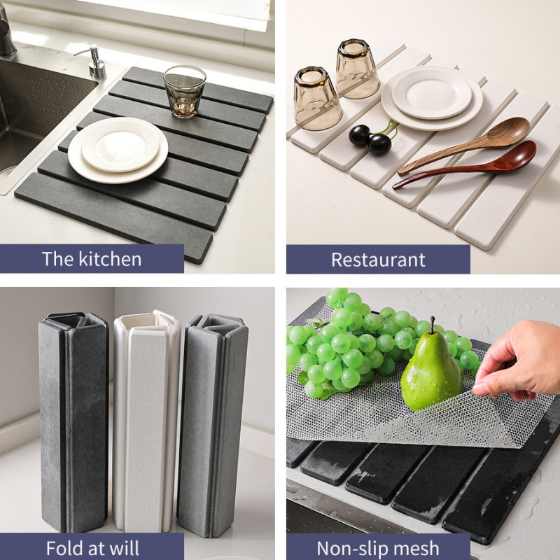 Foldable Stone Dish Drying Mat Super Absorbent Diatomaceous