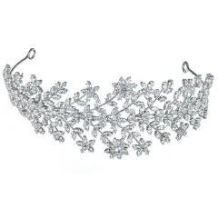 Bridal Baroque Hand Braided Copper Zircon Headband Tiara - Silver - View 1