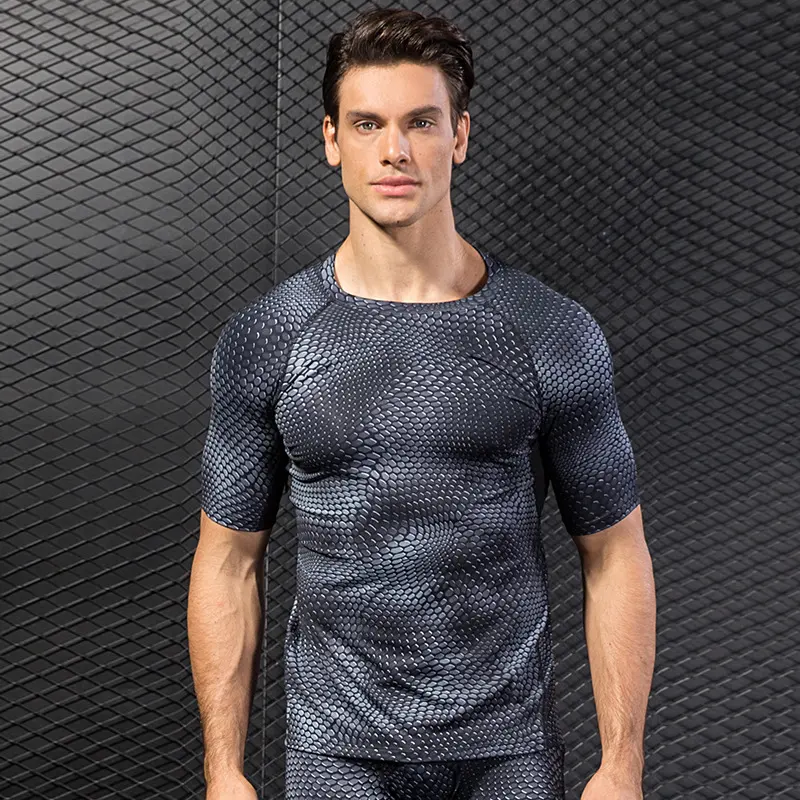 Men's Short Sleeve Quick Drying Clothes 3D Printing Fitness