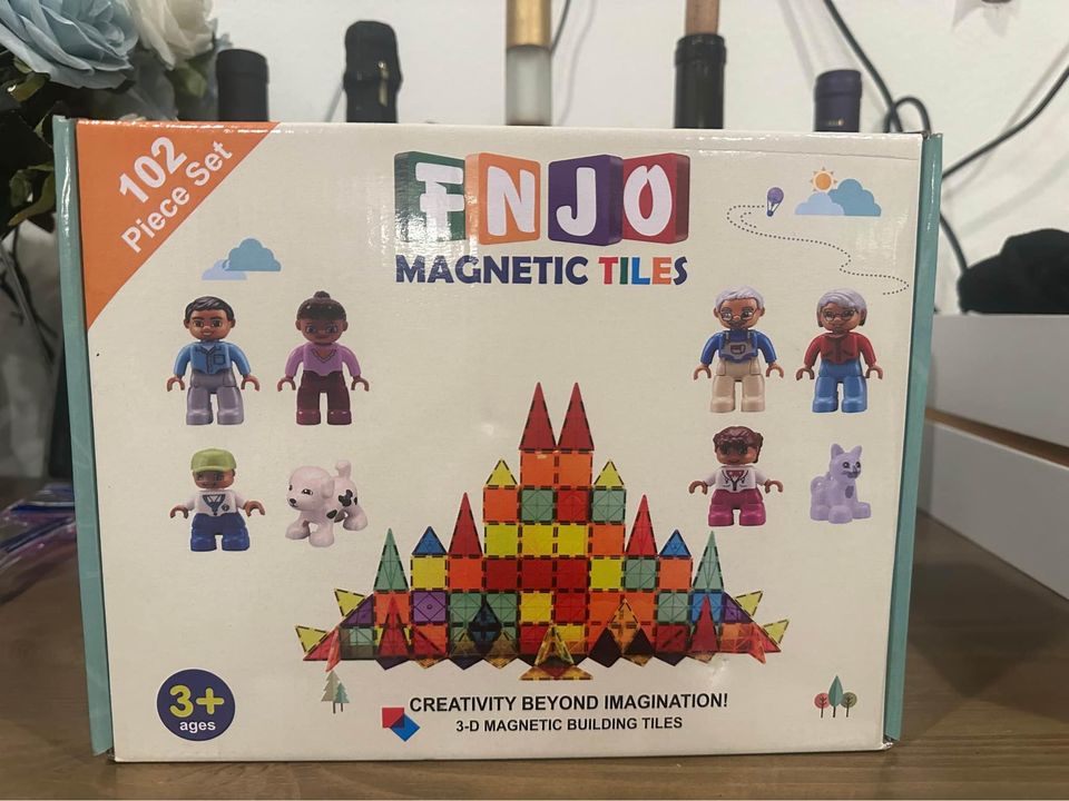 Magnetic Building Blocks Set for Kids. Larger magnetic tiles set, 102PCS in total（all basic shapes and colors, no cars）with an idea book. compatible with most of the magnetic building tiles on the market. The magnet tiles set is made of high quality ABS p