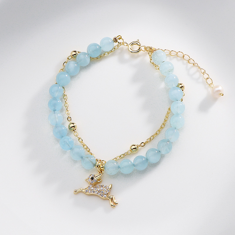 Natural Aquamarine Bracelet Double Layer Aquamarine Transfer Bracelet