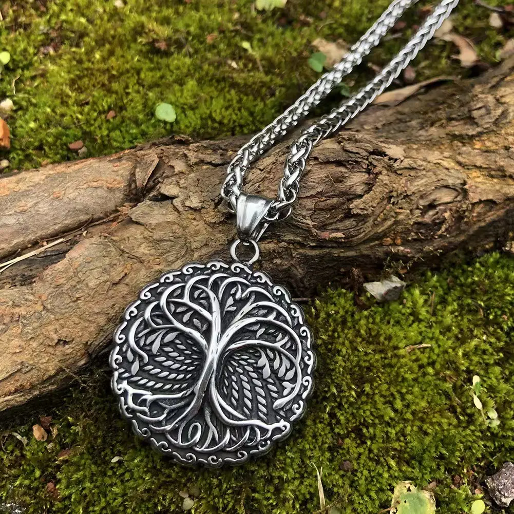 Life Tree Stainless Steel Double Sided Pendant Retro