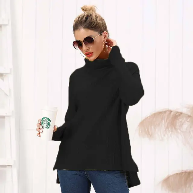 Fashion High Collar Women's Sweater Black - Shop at LoveMi